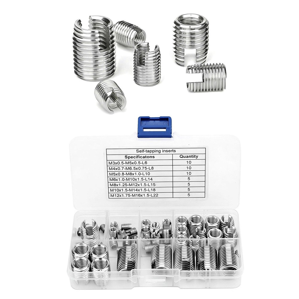 50PCS Self-Tapping Thread Inserts Set M3 to M16 Stainless Steel For Workshop Use