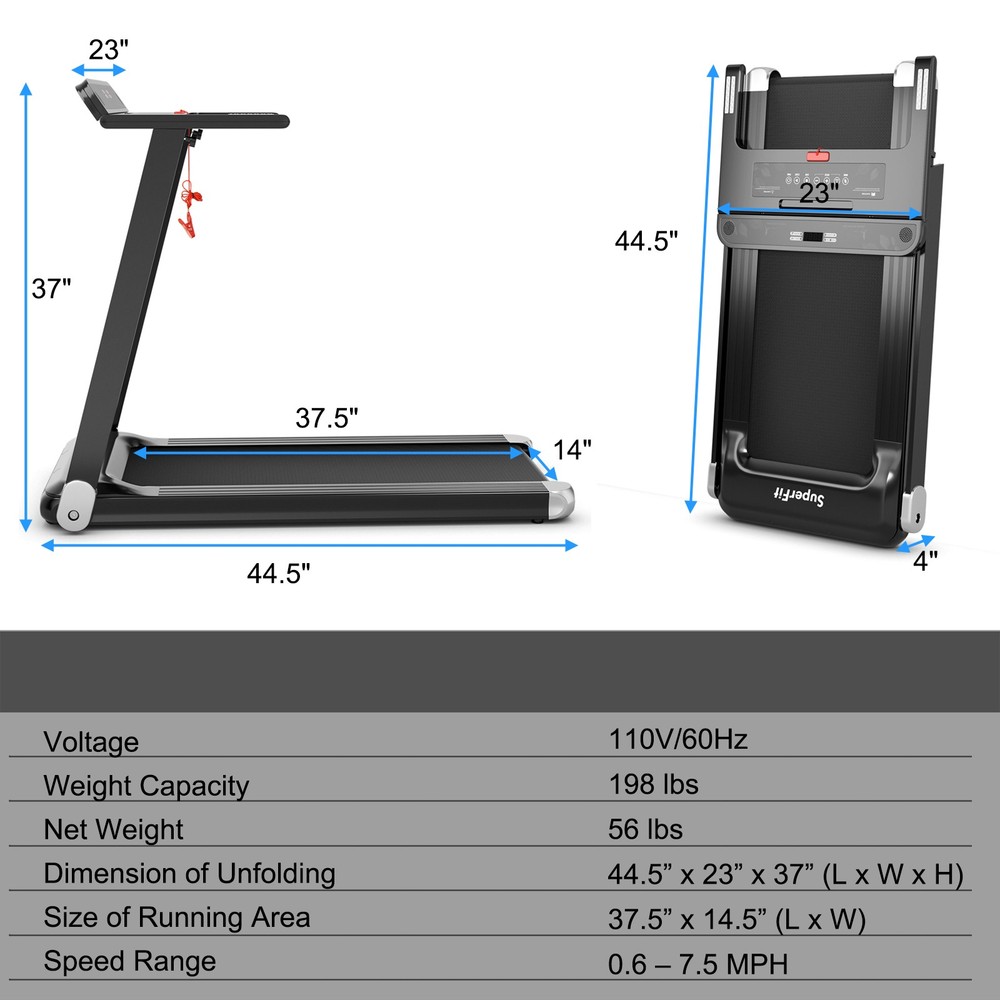 Compact Walking Running Machine Folding Electric Treadmill w/APP Control Speaker