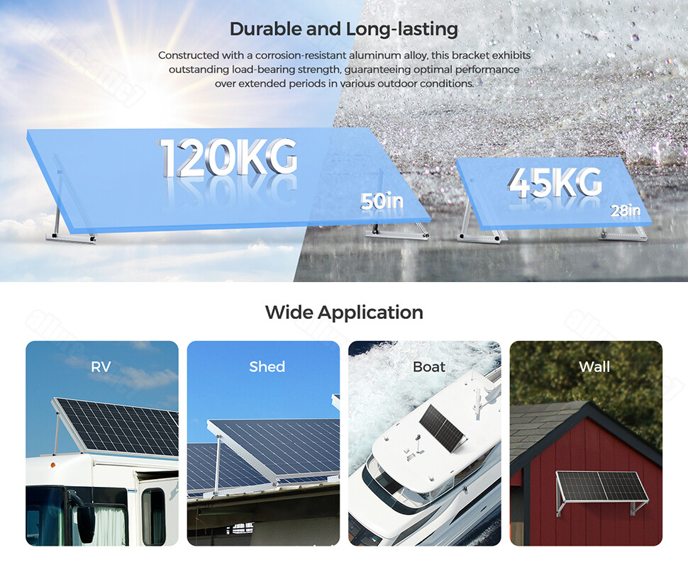 Renogy Solar Panel RV Tilt Mount Brackets Rooftop Flat Surface Adjustable Frame