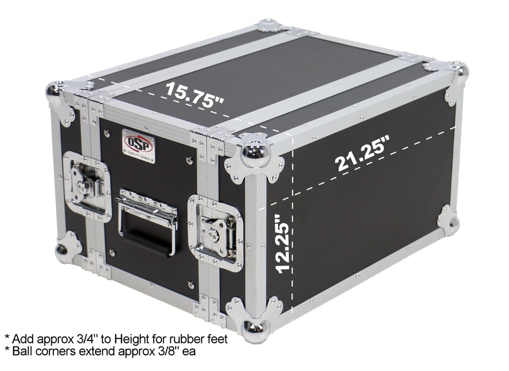 OSP 6 Space Rack Road Case 10" Deep - Zipper Bags inside lids