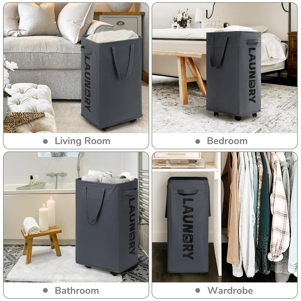 75L Rolling Laundry Basket with Wheels Collapsible Hamper for Dorms Grey