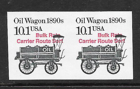 IMPERFORATE ERROR Pair, Scott #2130b, 10.1c Oil Wagon w/ Red Precancel.