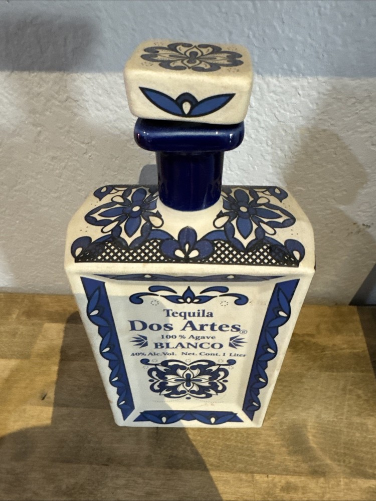 Dos Artes Blanco Tequila Empty 1 liter Bottle Hand Painted