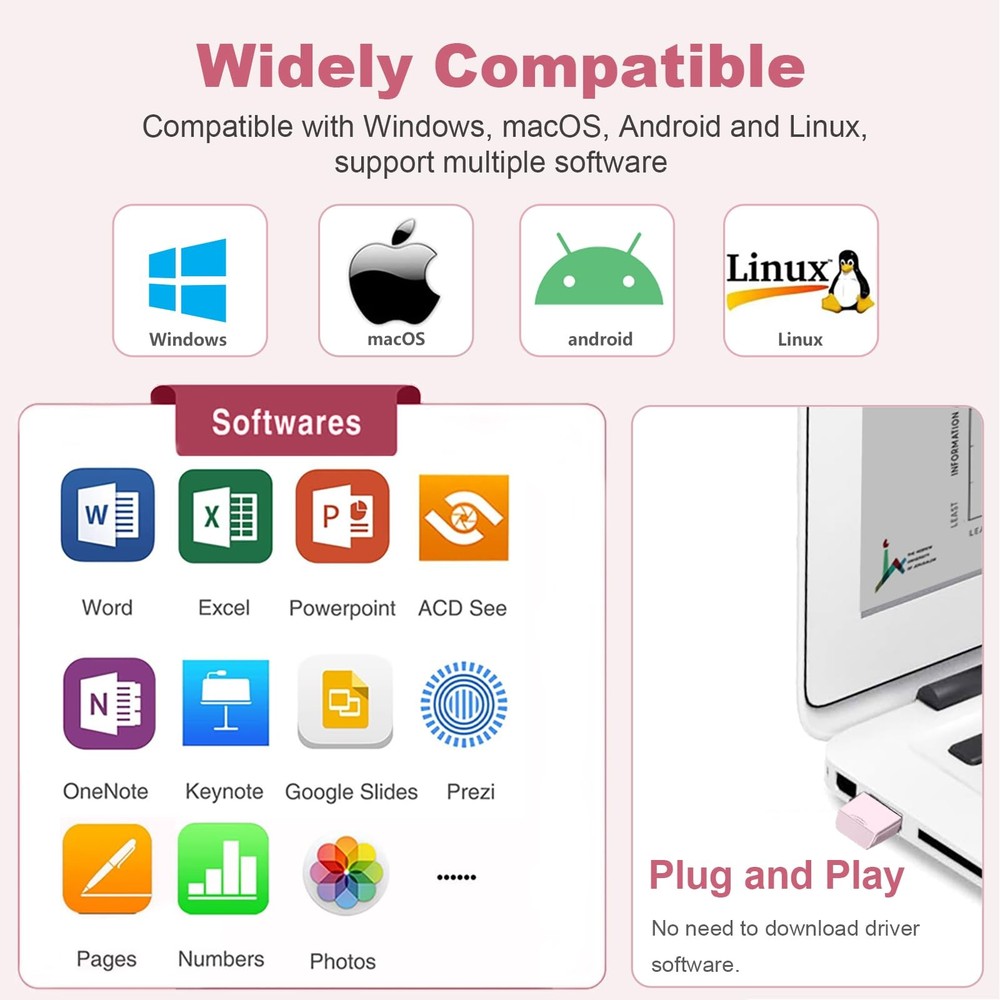 Wireless Presentation Clicker Remote with Pointer for PowerPoint - Pink