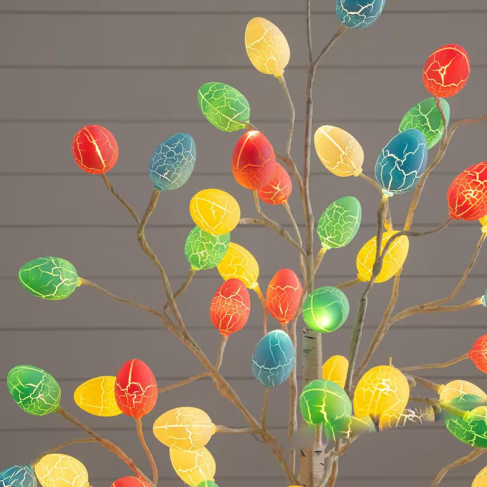 4 Ft. Pre-Lit Artificial Easter Twig Tree with 48 Egg Shaped LED Ornaments