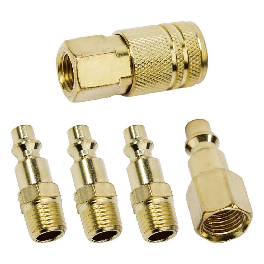 Sturdy Brass Quick Coupler Air Hose Connector Set for Compressor 5 Pcs Pack