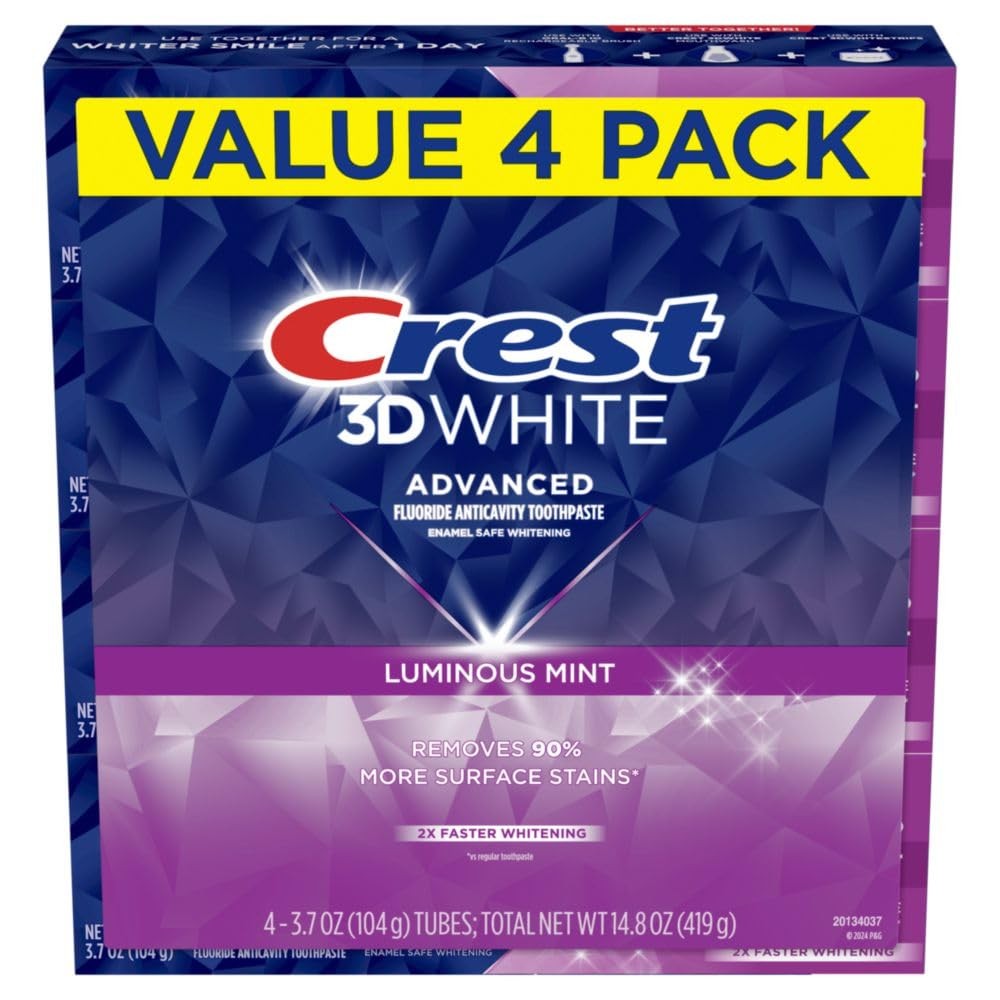Crest 3D White Advanced Luminous Mint Teeth Whitening Toothpaste, Crest Toothpas