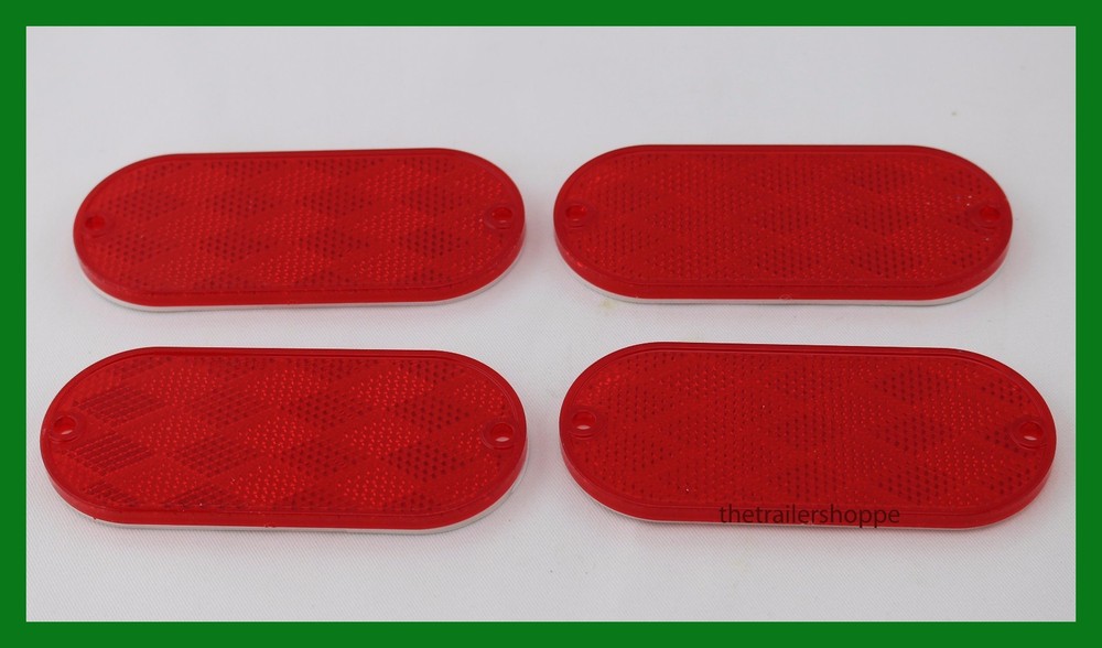Red Stick-on Reflectors Truck RV 4" X 2" Oval Quick Mount -Set of 4