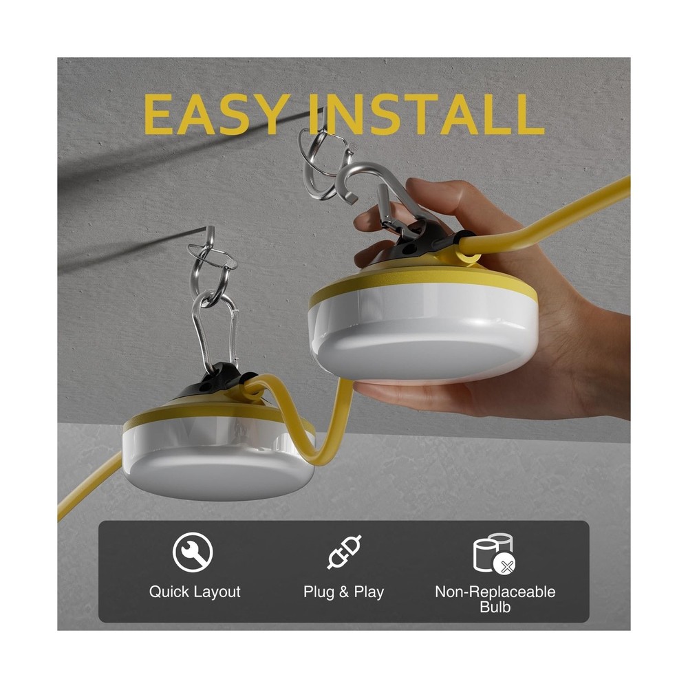 LED Construction String Lights 100FT, 10000 LM, 5000K Daylight LED String Wor...