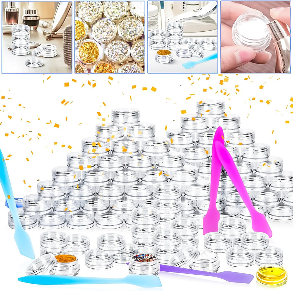 Motbach 100 Pcs 3G Empty Plastic Containers with Lids,Tiny Makeup Sample Contain