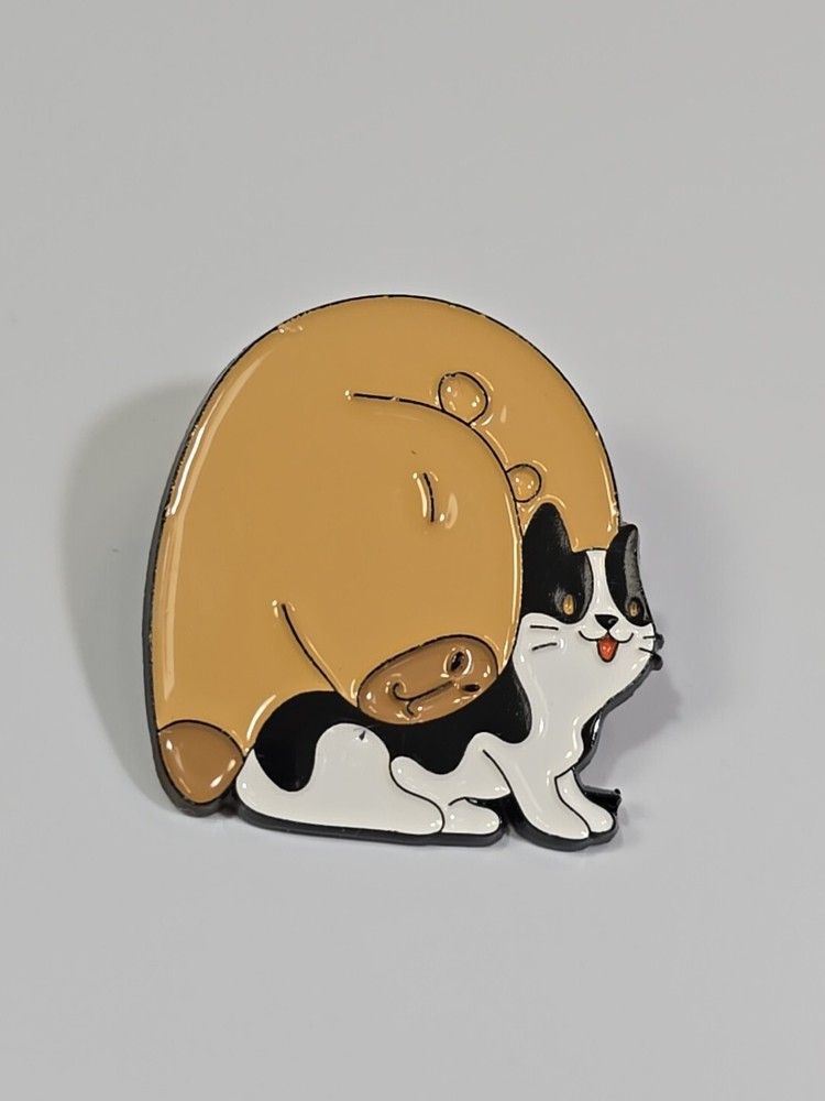 Capybara Sleeping w/ Kitty Cat Lapel Pin Whimsical
