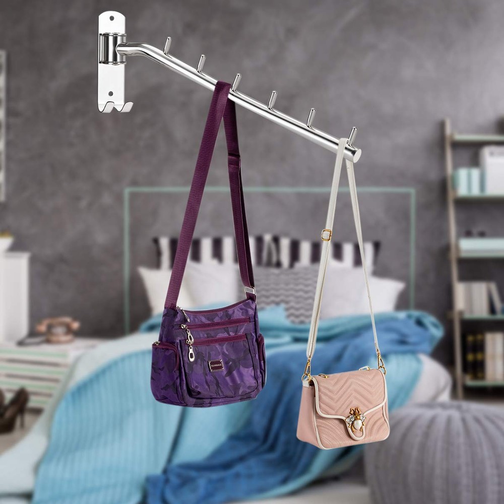 Bosszi 2-Pack Wall Mounted Folding Clothes Hanger Rack, 2-Pack, Silver