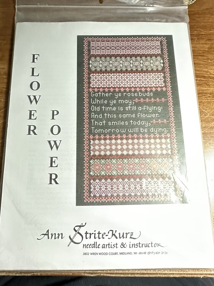 New Ann Strite Kurtz FLOWER POWER Needlework Sampler floral NEEDLEPOINT PATTERN