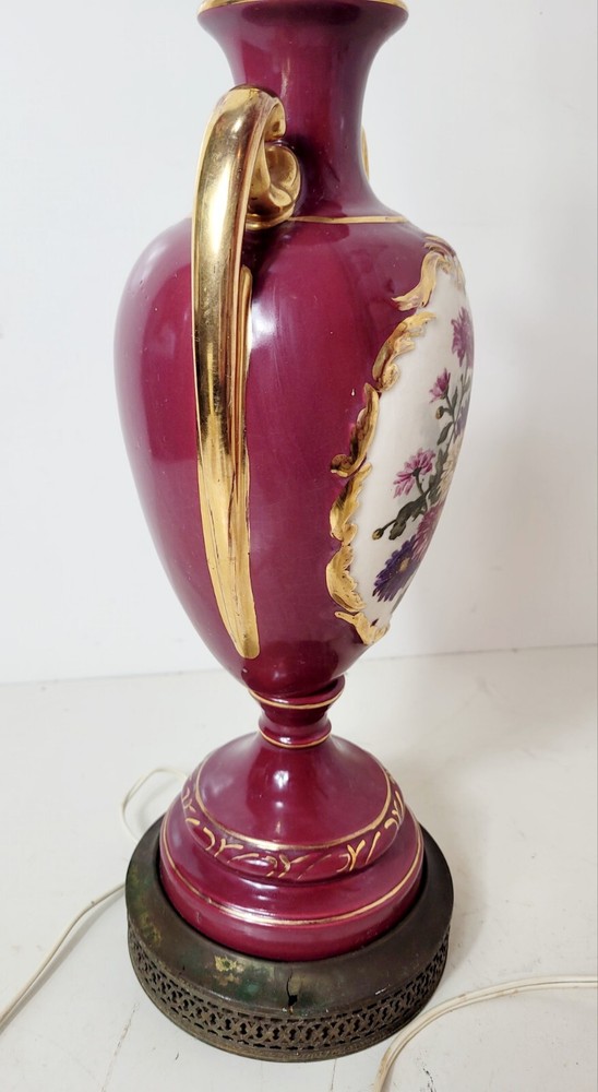 Vintage Red Ceramic Victorian Flower Table Lamp