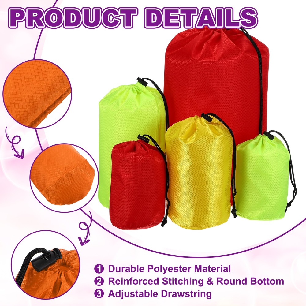 Stuff Sack, Nylon Waterproof Storage Sacks, 9x17Inch (Orange)