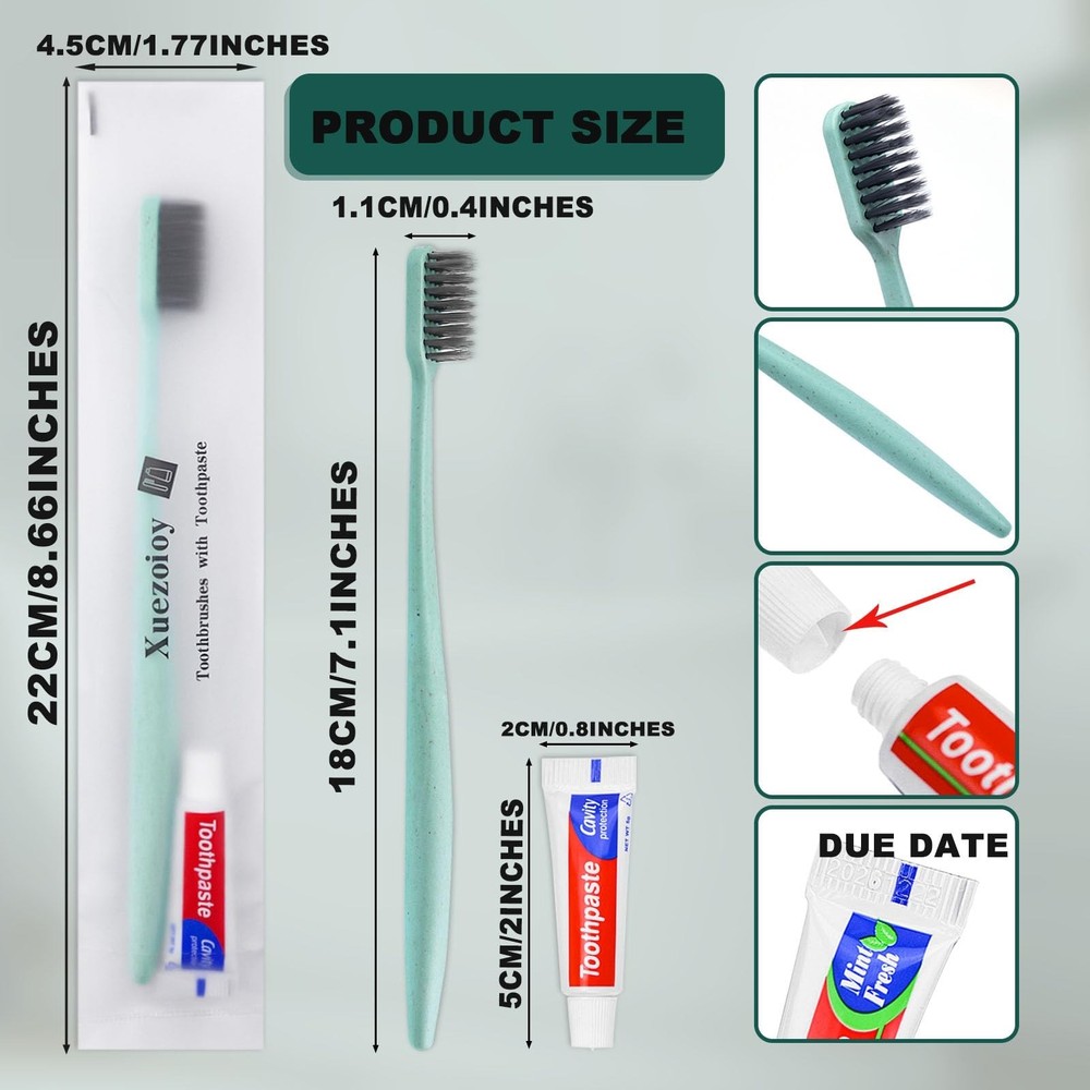 Disposable Toothbrushes with Toothpaste,30 Pack Green Individually Wrapped Di...