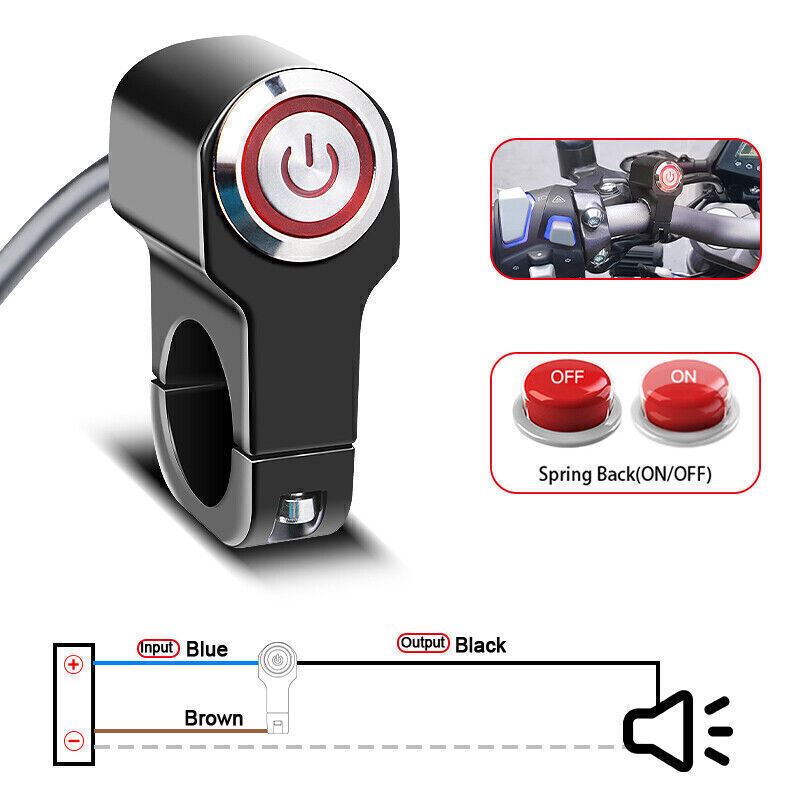 US Motorcycle ATV Handlebar Control Start Switch Momentary Horn Push Button 7/8"