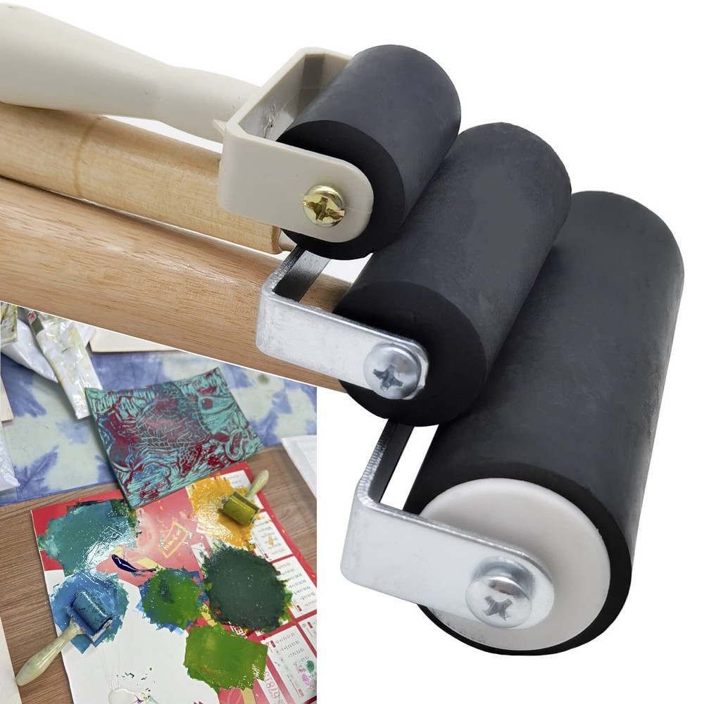 3 Pack Rubber Brayer Roller Hard Rubber Vinyl Roller for Printmaking Wallpapers