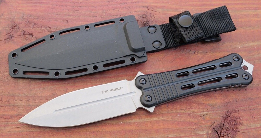 10” Fixed Blade Knife Spear Point Double Edge Full Tang Sharp Black Stealth Boot