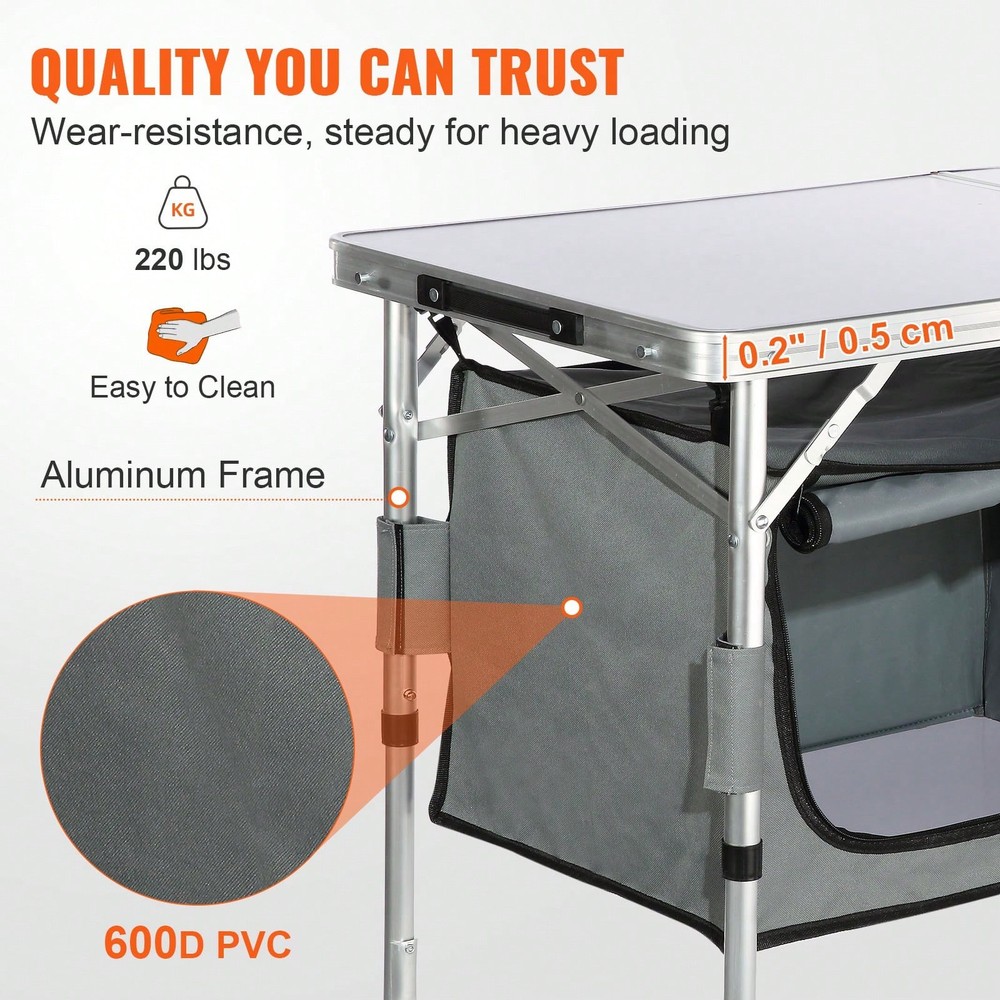 Table, Quick Set-Up Folding Camping Table With A Carrying , 3 Adjustable Heights