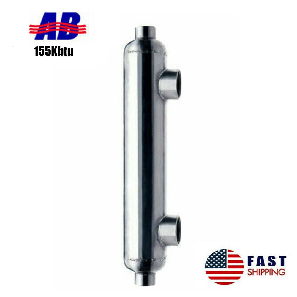 Pool Heat Exchanger 155kBtu Stainless Steel 316L Same Side Ports 1 1/2" & 1" FPT