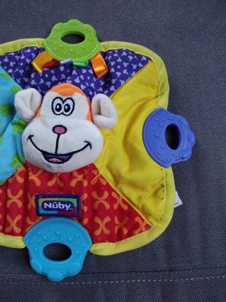 Nuby Monkey Teether Lovey Multicolor Square Security Blanket 2015