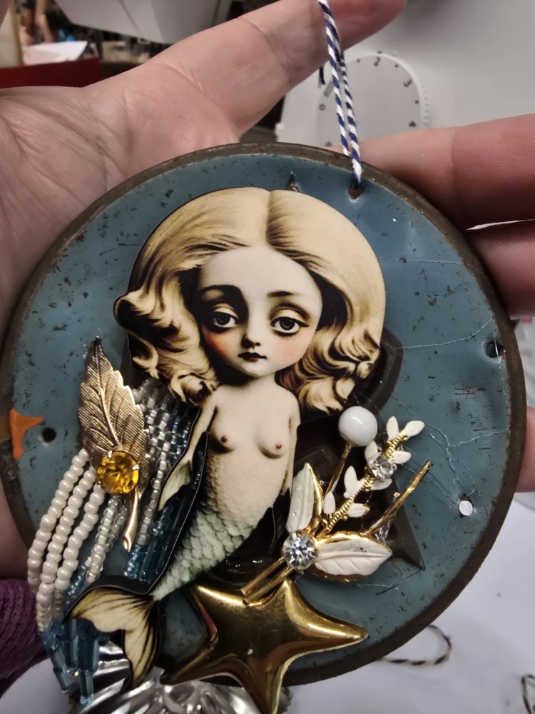 Upcycled Mermaid Assemblage Art Ornament Found Object Artwork
