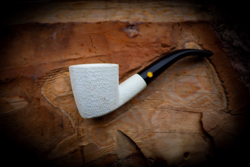 9MM Rustic Patterned Panel Meerschaum Pipe With Leather Case- Astaş Meerschaum