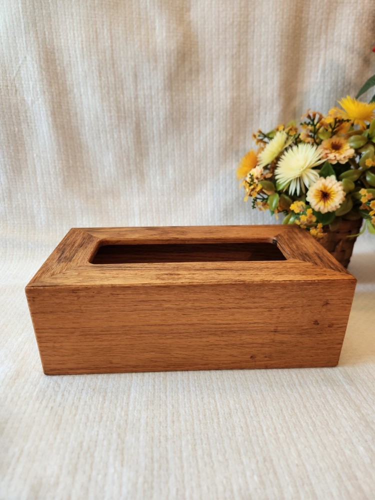 Vintage Handmade Tissue Box Cover Solid Oak Tissue Dispenser Rectangle Rustic