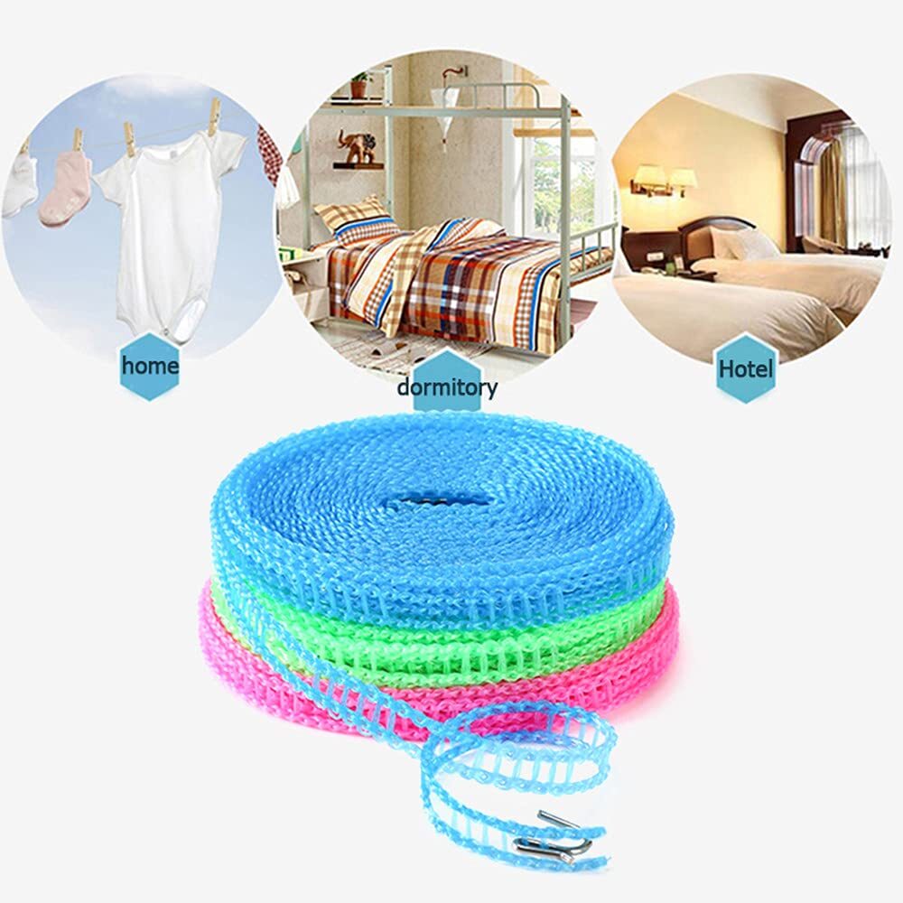3 Pack Portable Windproof Clothesline Clothes Drying Rope for Camping Travel