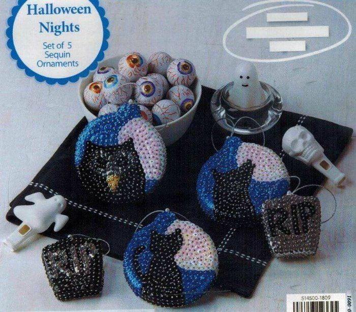 Herrschners Halloween Nights Sequin Ornament KIT Makes 5