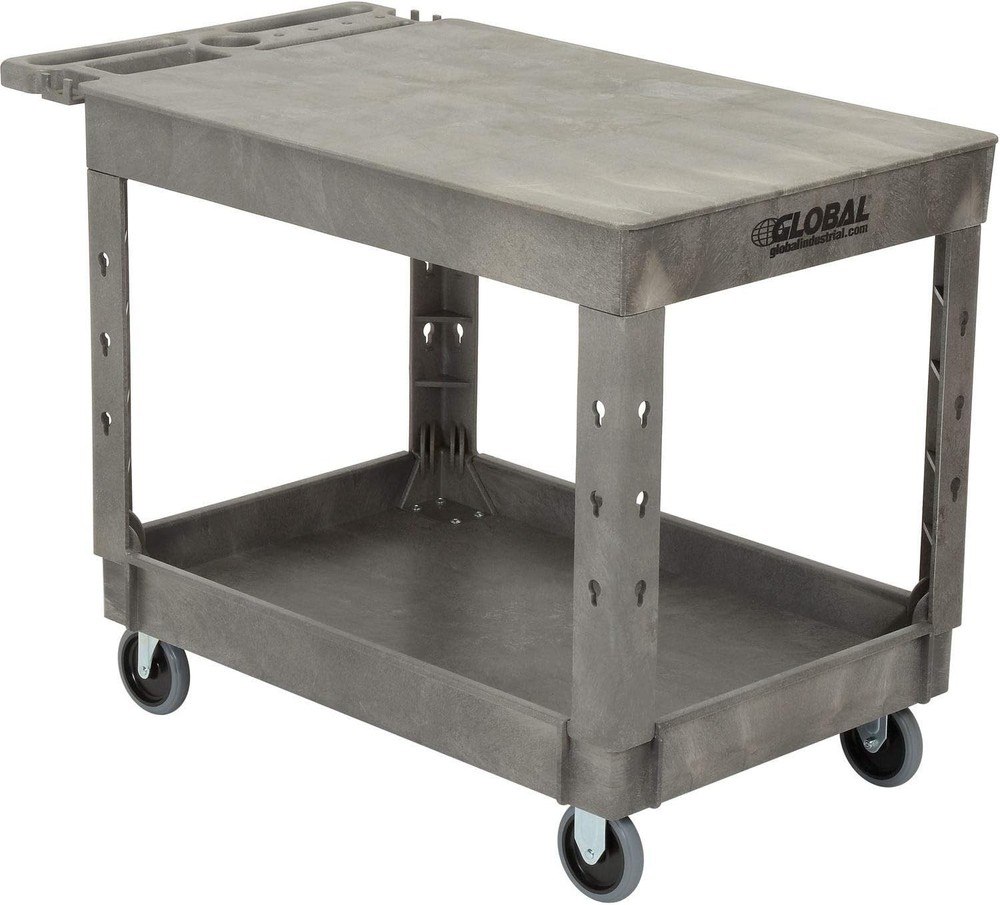 Flat Top Utility Cart W/ 2 Shelves & Storage Handle Plastic Construction 500 Lbs