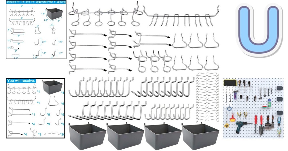 Heavy-Duty Pegboard Hooks Assortment with Bins: Effortless Tool Organization