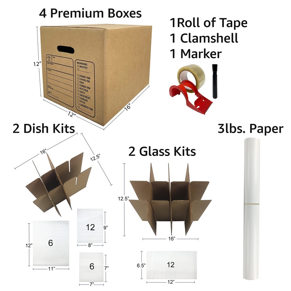 UBOXES Kitchen Moving Box Kit # 1 Boxes & Small Kit, Brown