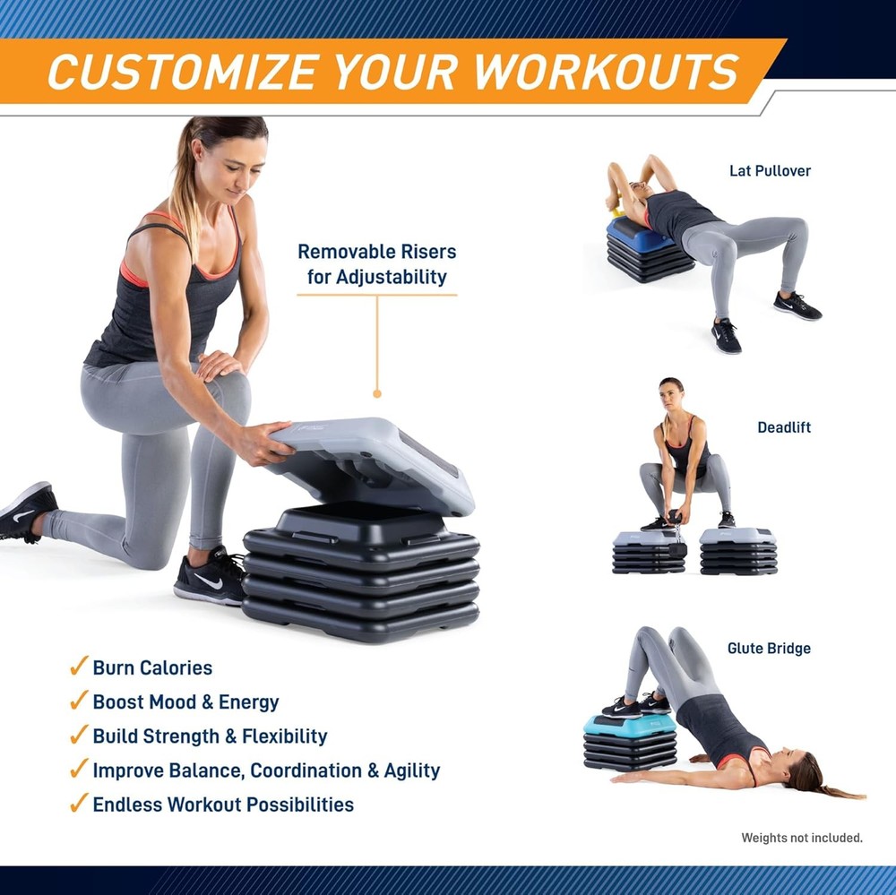 16 x 16 inches Adjustable Height Aerobic Step Platform with Adjustable Risers