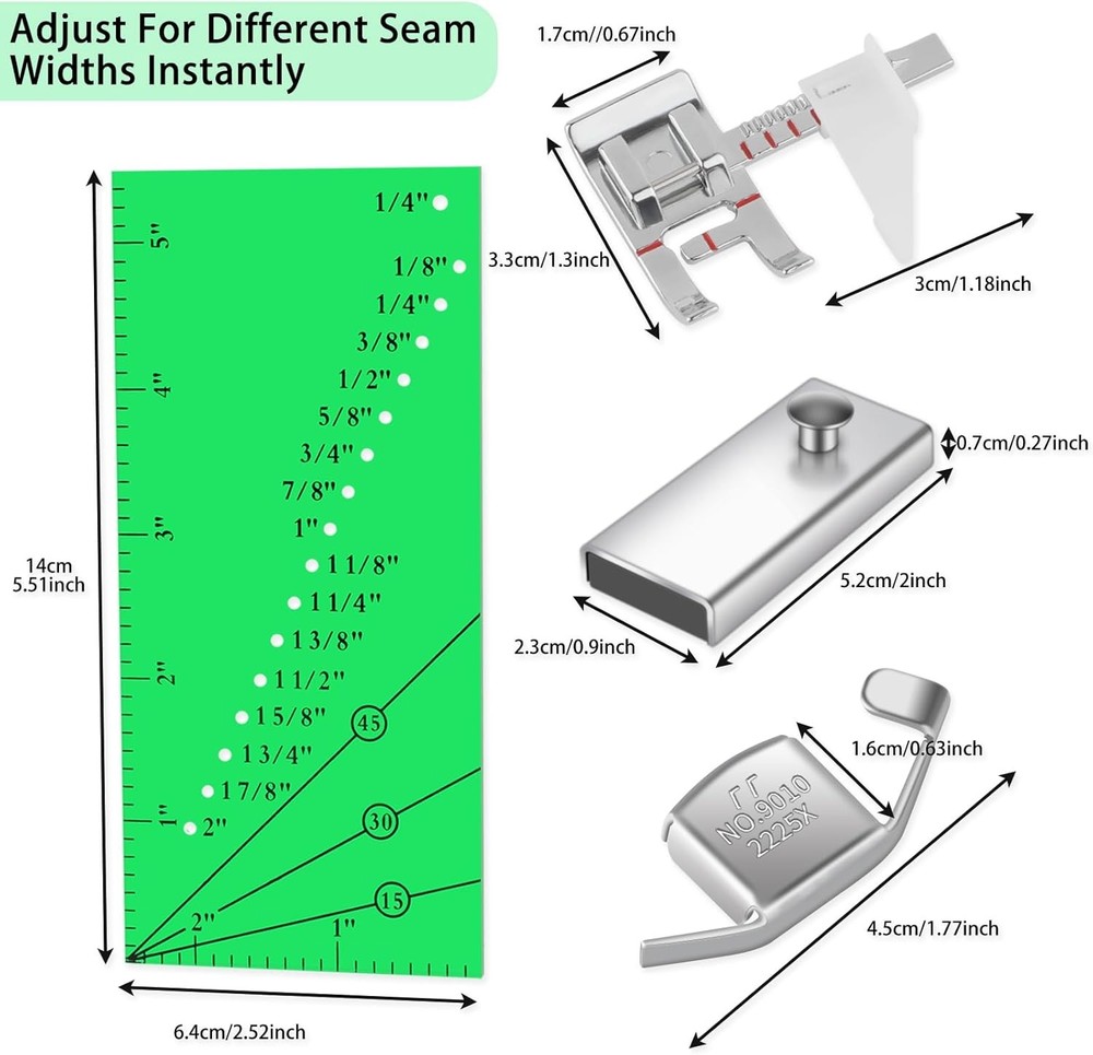 Adjustable Magnetic Seam Guide Ruler,4-Piece Sewing Machine Accessory Set for Be