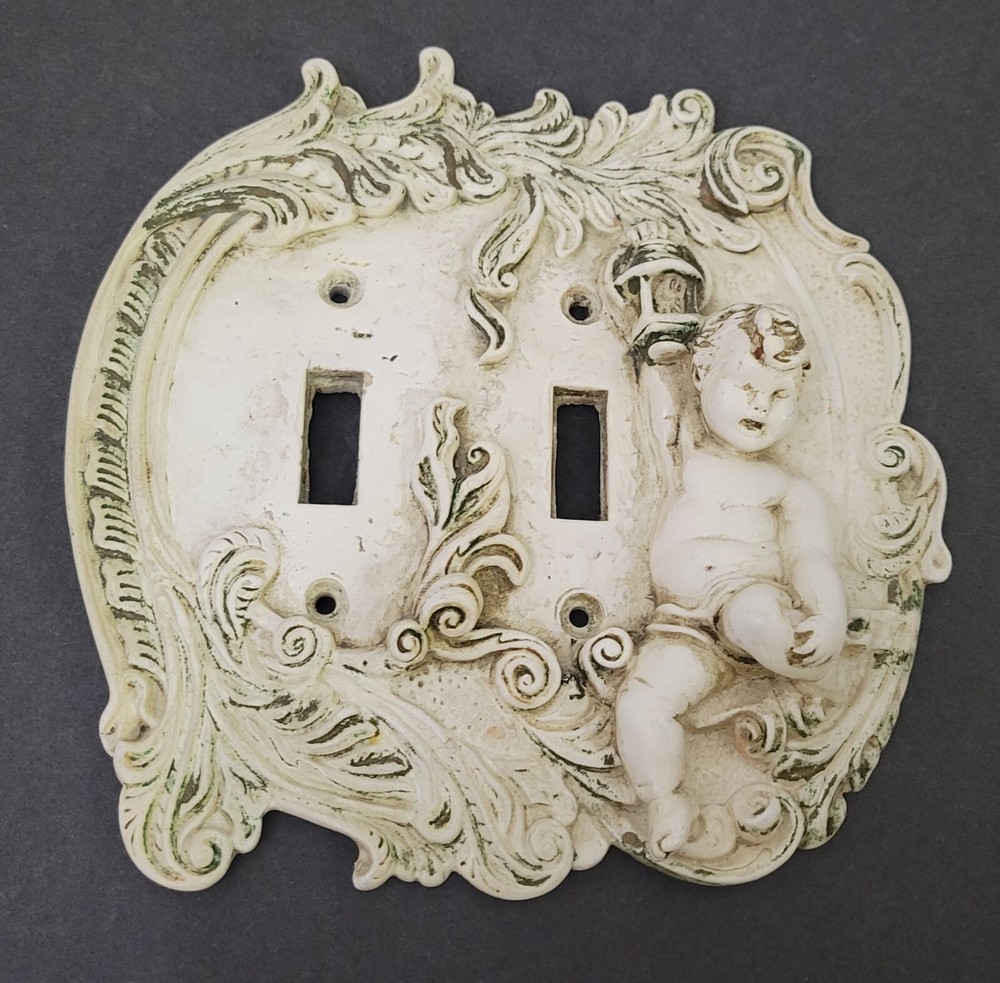Vintage Cherub Double Switch Plate 3D