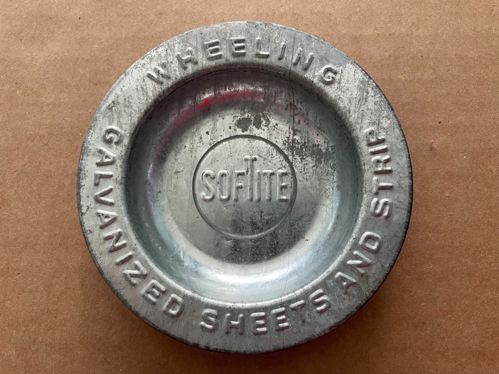 Vintage SOFTITE Galvanized Sheets and Strip Ashtray Wheeling #1