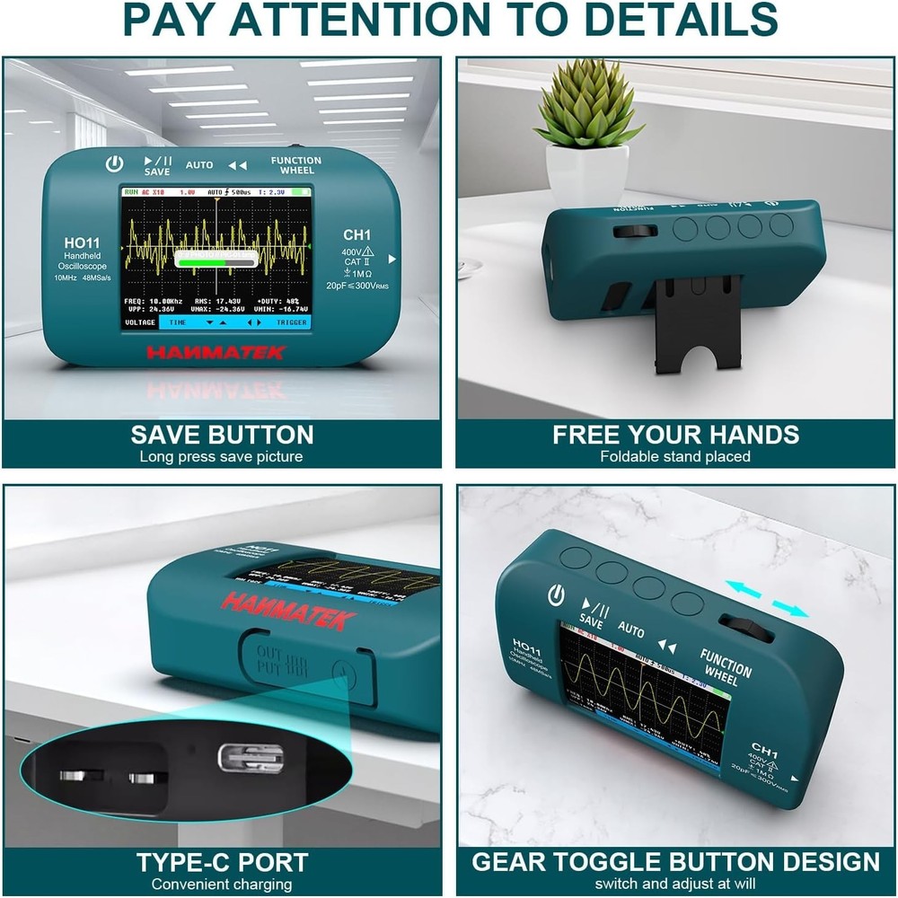 Handheld Digital Oscilloscope 10MHz Bandwidth 48MSa/s High-Precision Sampling US