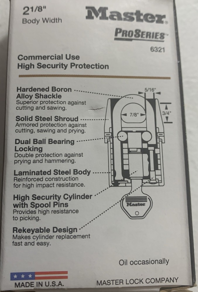 Master Lock ProSeries 6321 Padlock, Keyed Different, Partially Hidden Shackle,
