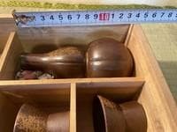Bizen ware sake set, 2 sake bottles, 5 choko cups, same box