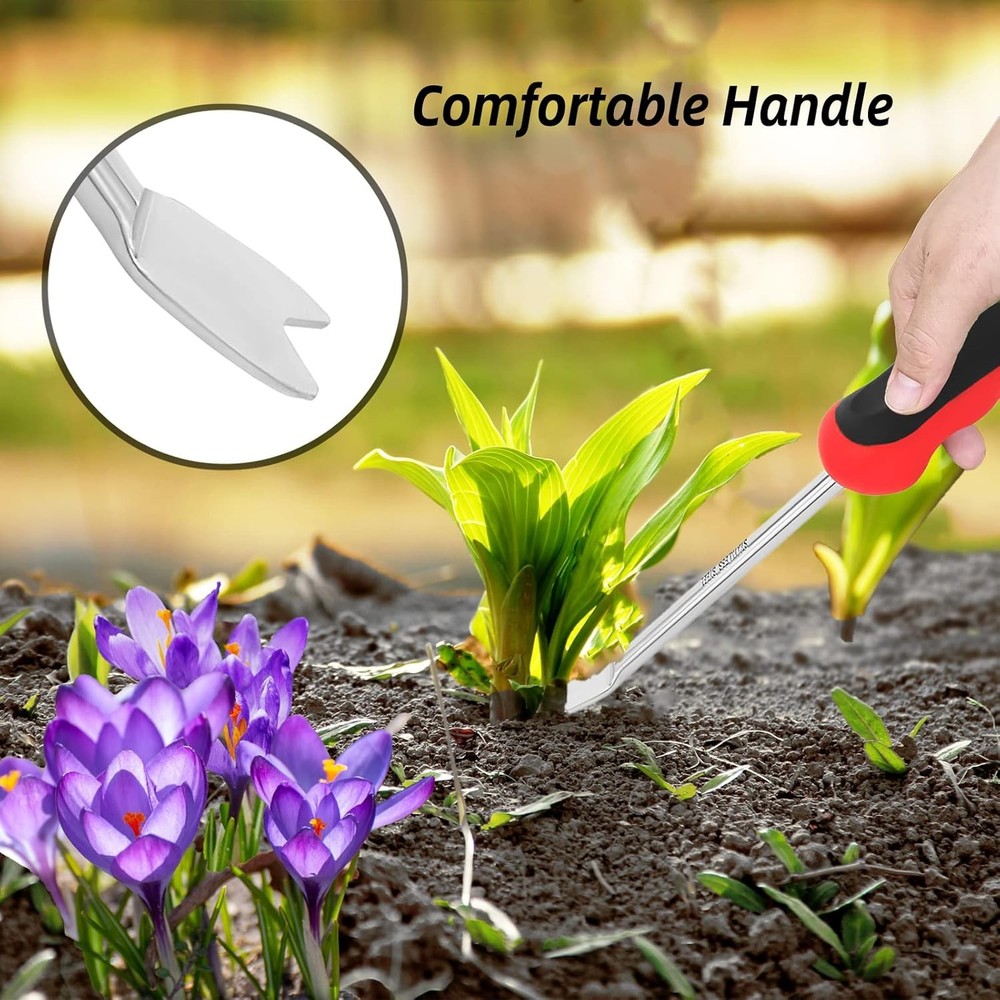 Weed Puller Tool, Dandelion Weeder Puller Tool with Soft Handle, Two-Pronged For