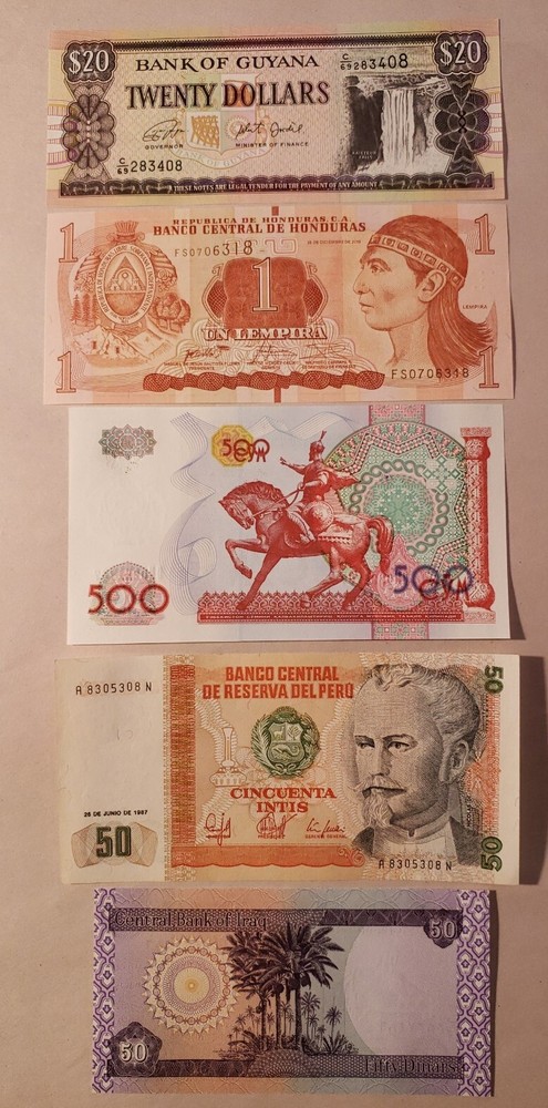 WORLD CURRENCY BUNDLE-5 NOTES UNCIRCULATED IT#H-18