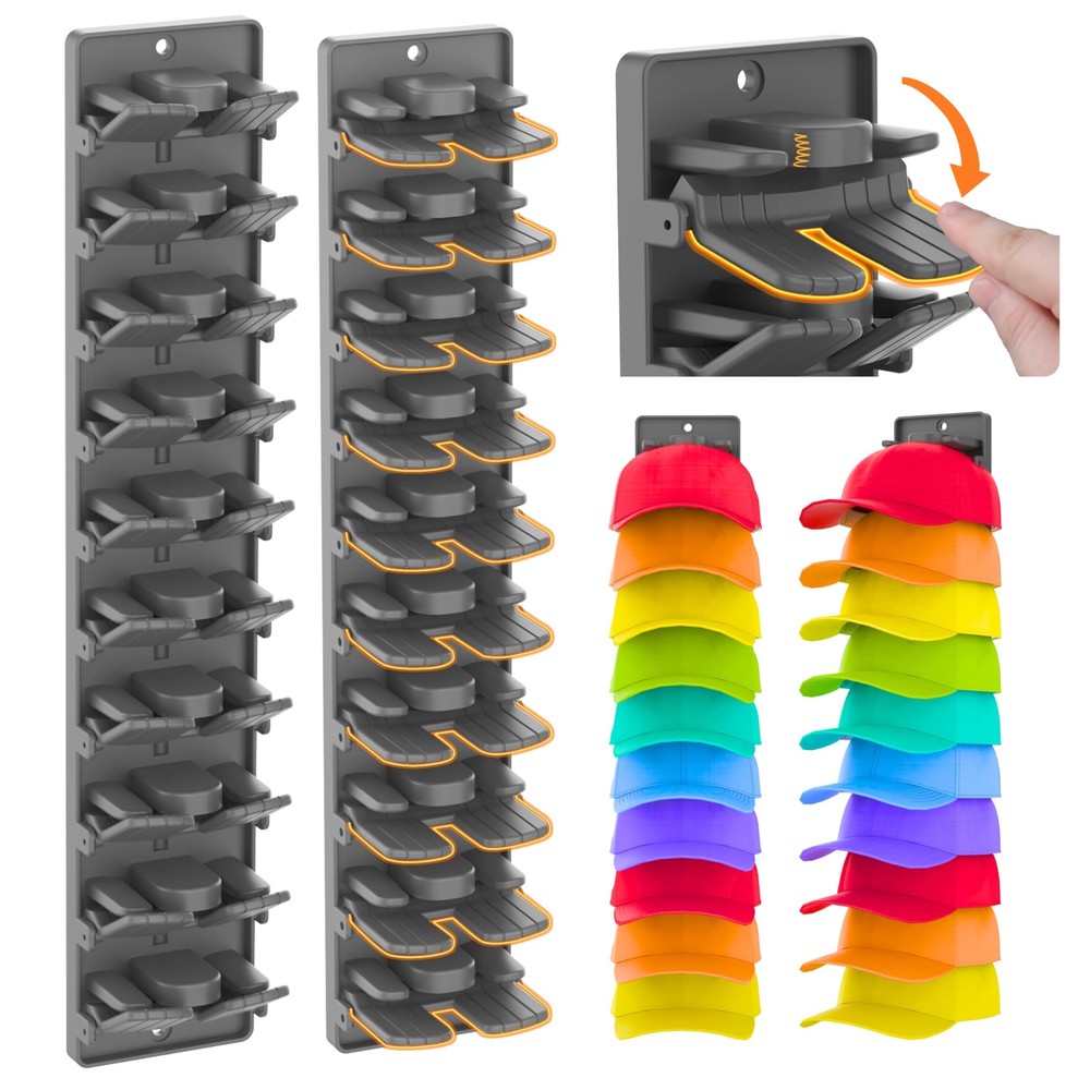 Hat Organizer for Baseball Caps 2 Packs with Builtin Spring Clips  Wall Mount...