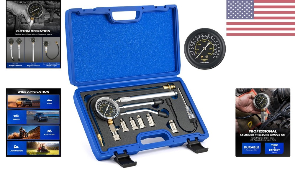 Complete Cylinder Compression Tester Set - Spark Plug Tester & Precision Gauge