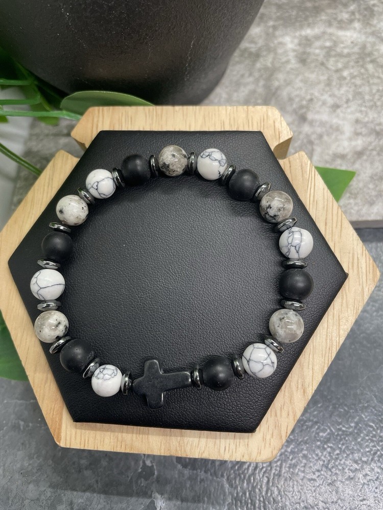 Handmade Beaded Stone Stackable 7” Plus Stretch Bracelet New Cross B3264