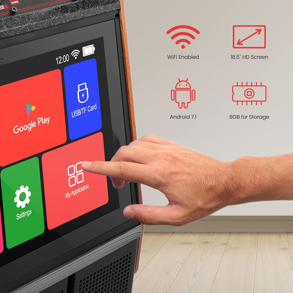 Wireless Karaoke Machine with Touch Screen, Mic, Wheels & Multi-Device Support