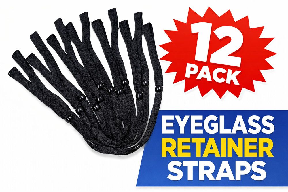12 Pack Black Eyeglass Retainer Straps Standard End Adjustable Glasses Holders