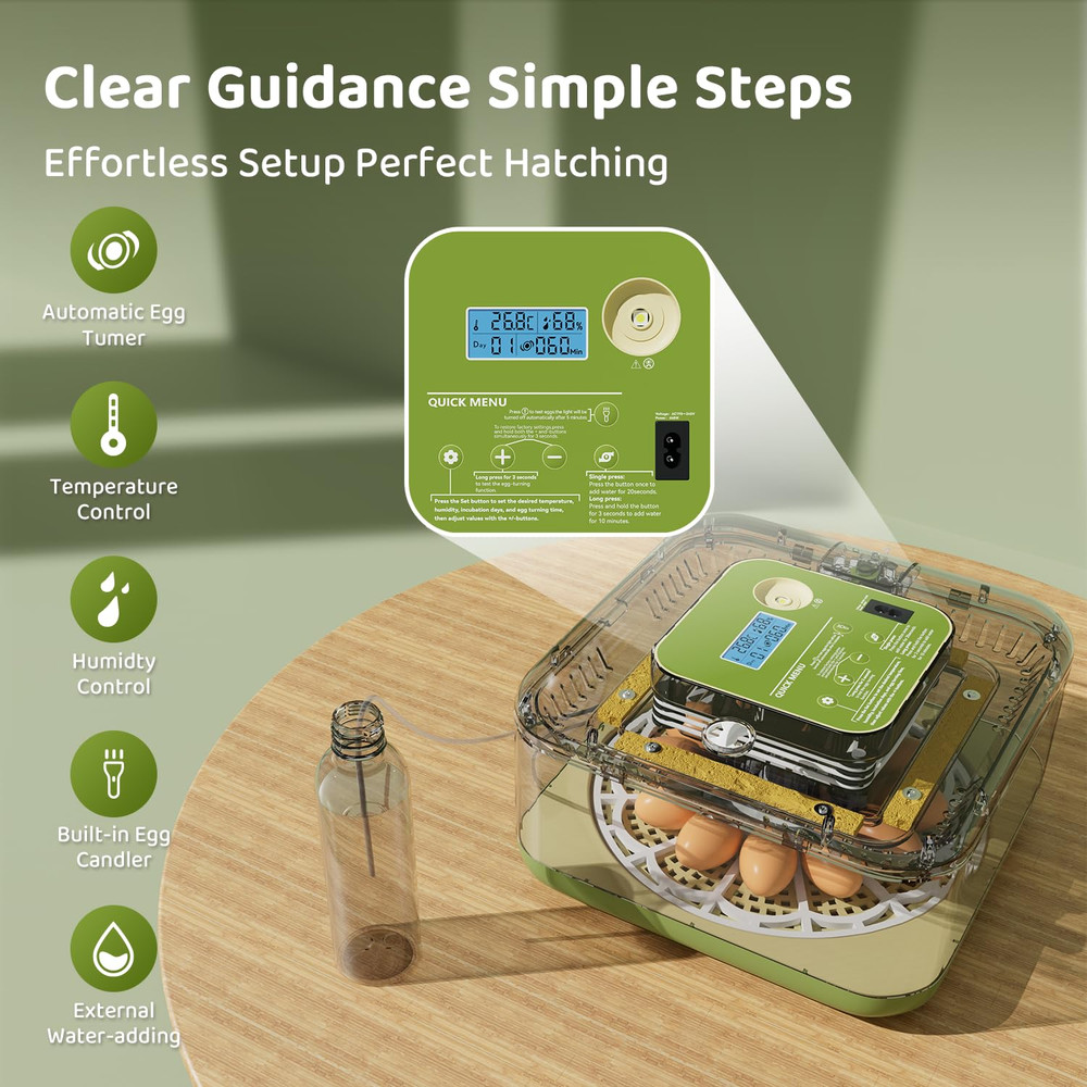 12-Egg Incubator with LED Display, Automatic Temperature and Humidity Control, a