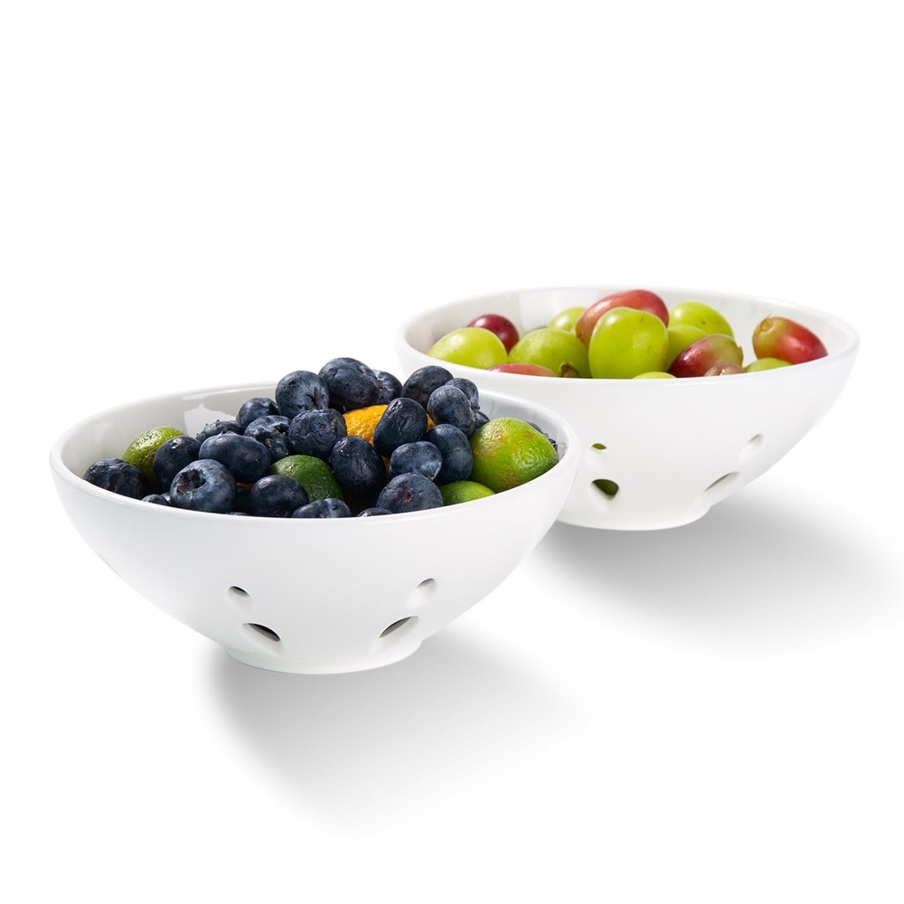 Ceramic Basket, Round Fruit Bowl with Draining Hole, 5.8" Colander for Kitche...